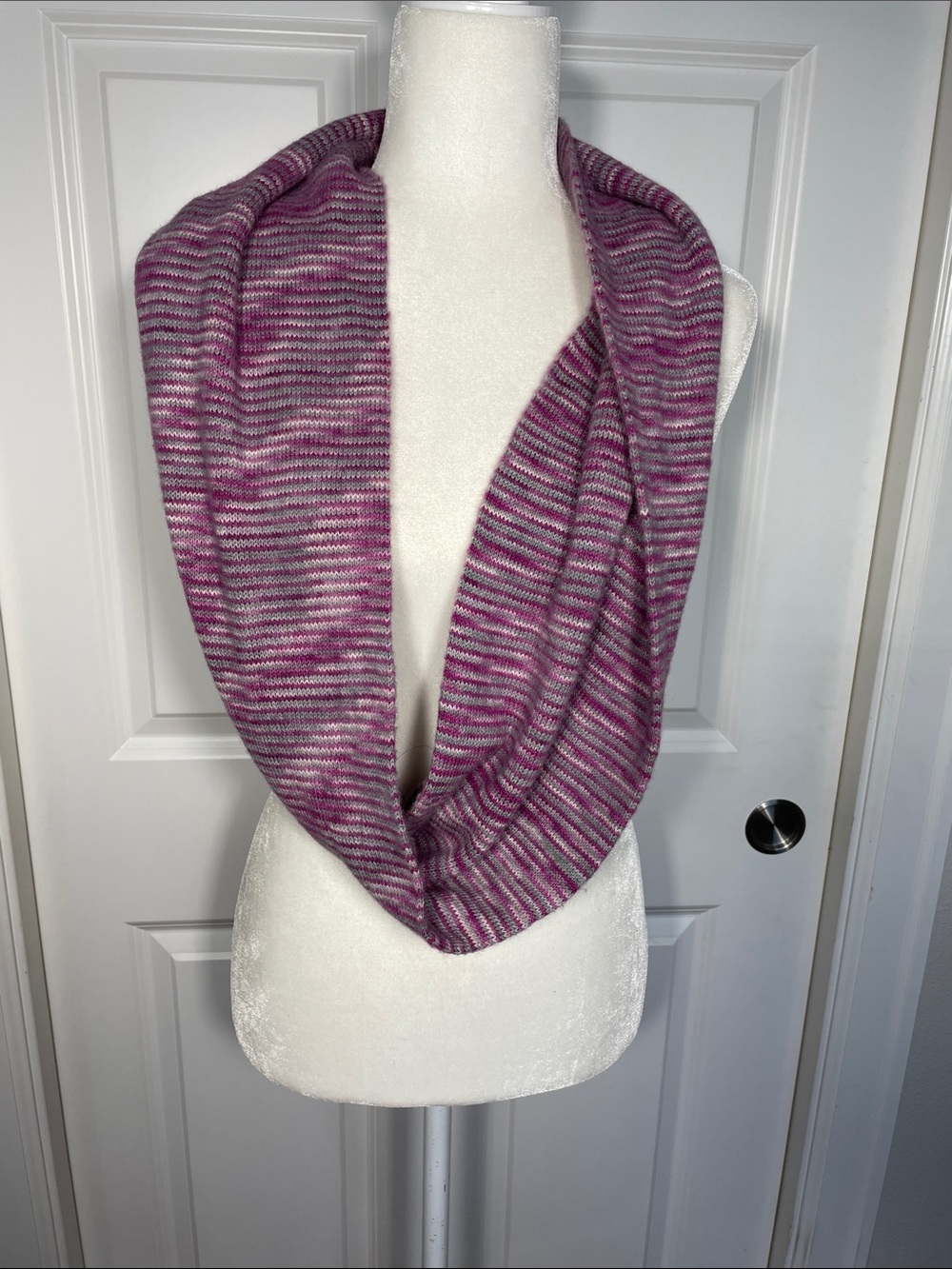 Andes Gifts Infinity Scarf Merino Wool Alpaca New Striped Purple Gray